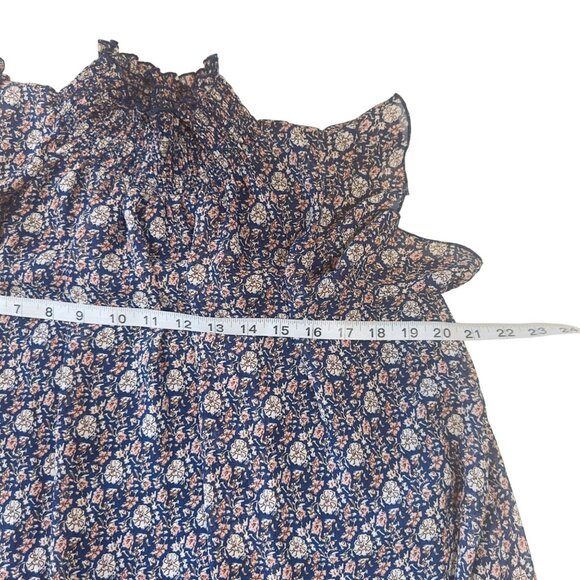 CODExMODE Women SZ M Navy Blue Floral A Line Knee Lenght Dress High Neck Chiffon - Picture 12 of 15